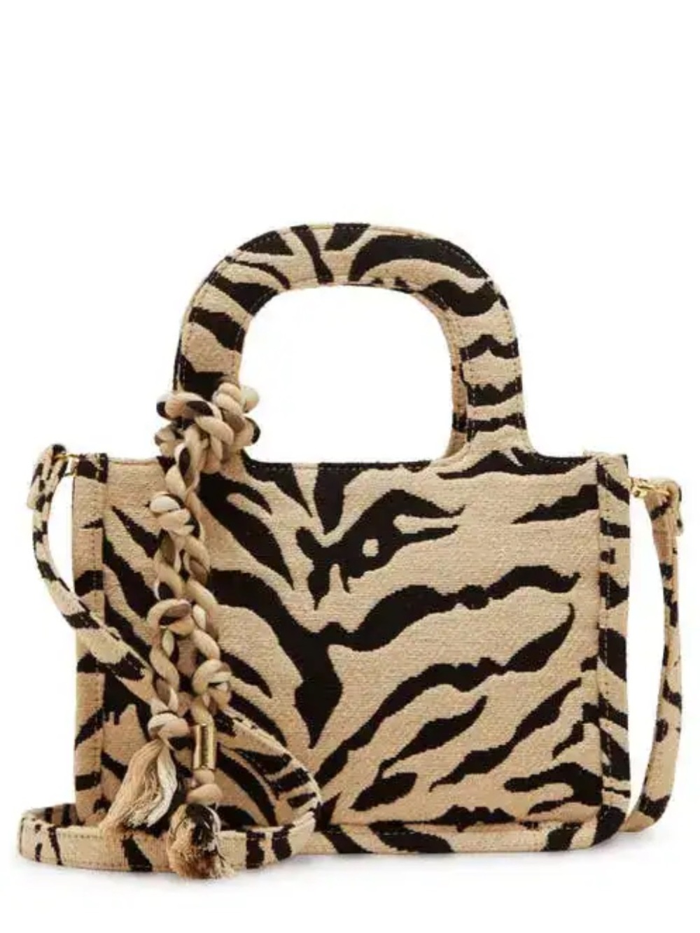 Vince Camuto Oriel Small Canvas Tote Beige & Black Zebra Print Tote Bag